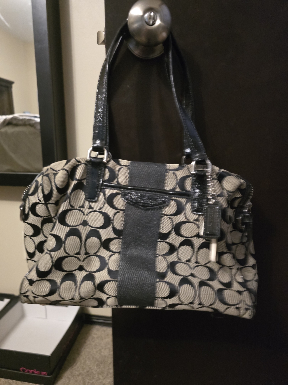 Coach Black and Tan Signature Dome Satchel